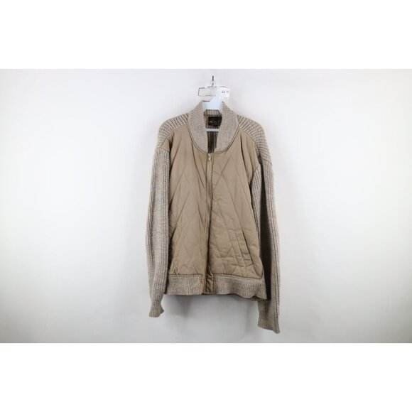 Vintage 60s 70s Streetwear Mens Large Quilted Wool Ribbed Knit Sweater Jacket